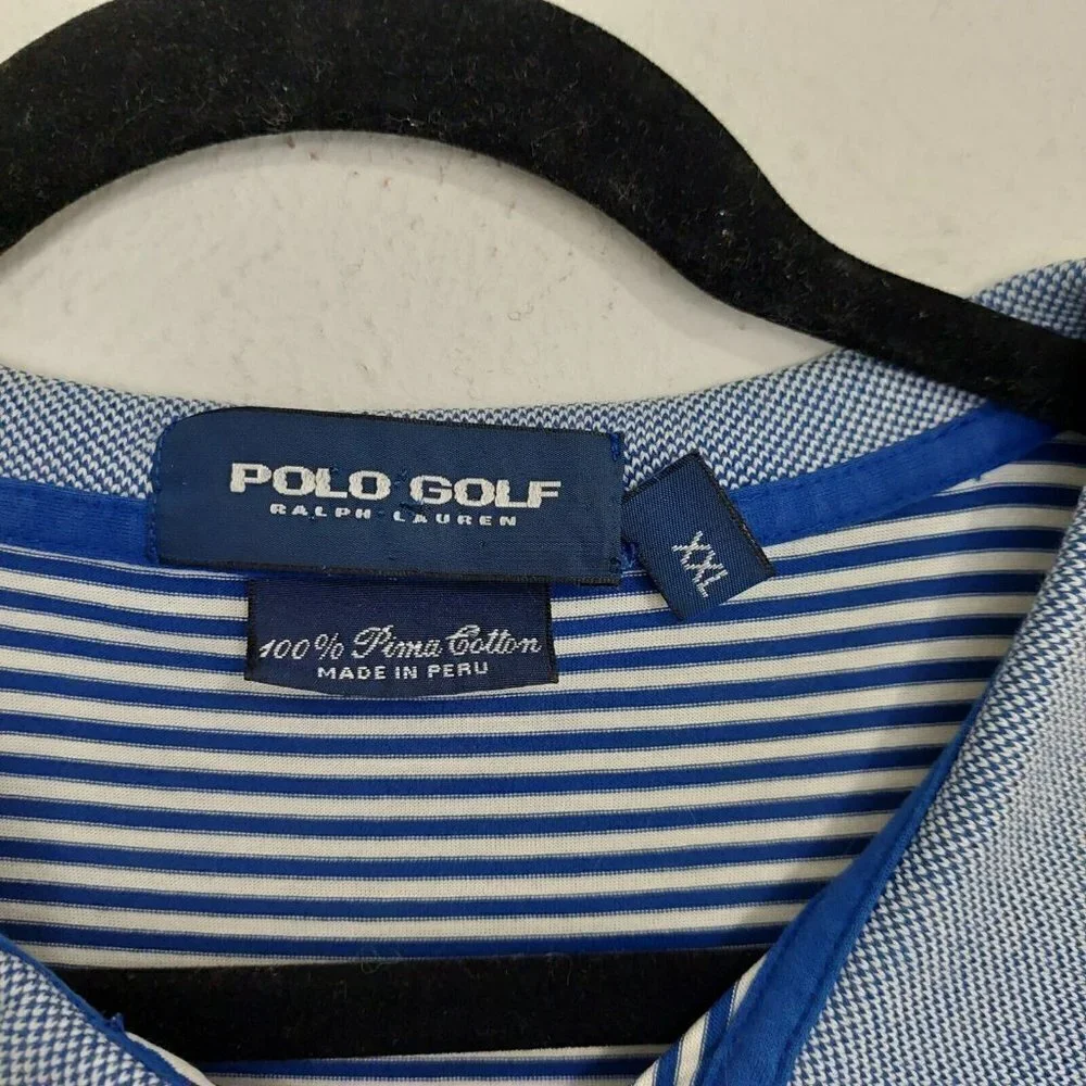 Ralph Lauren Polo Golf White Blue Striped Mens Short Sleeve Polo‎ Shirt Size XXL